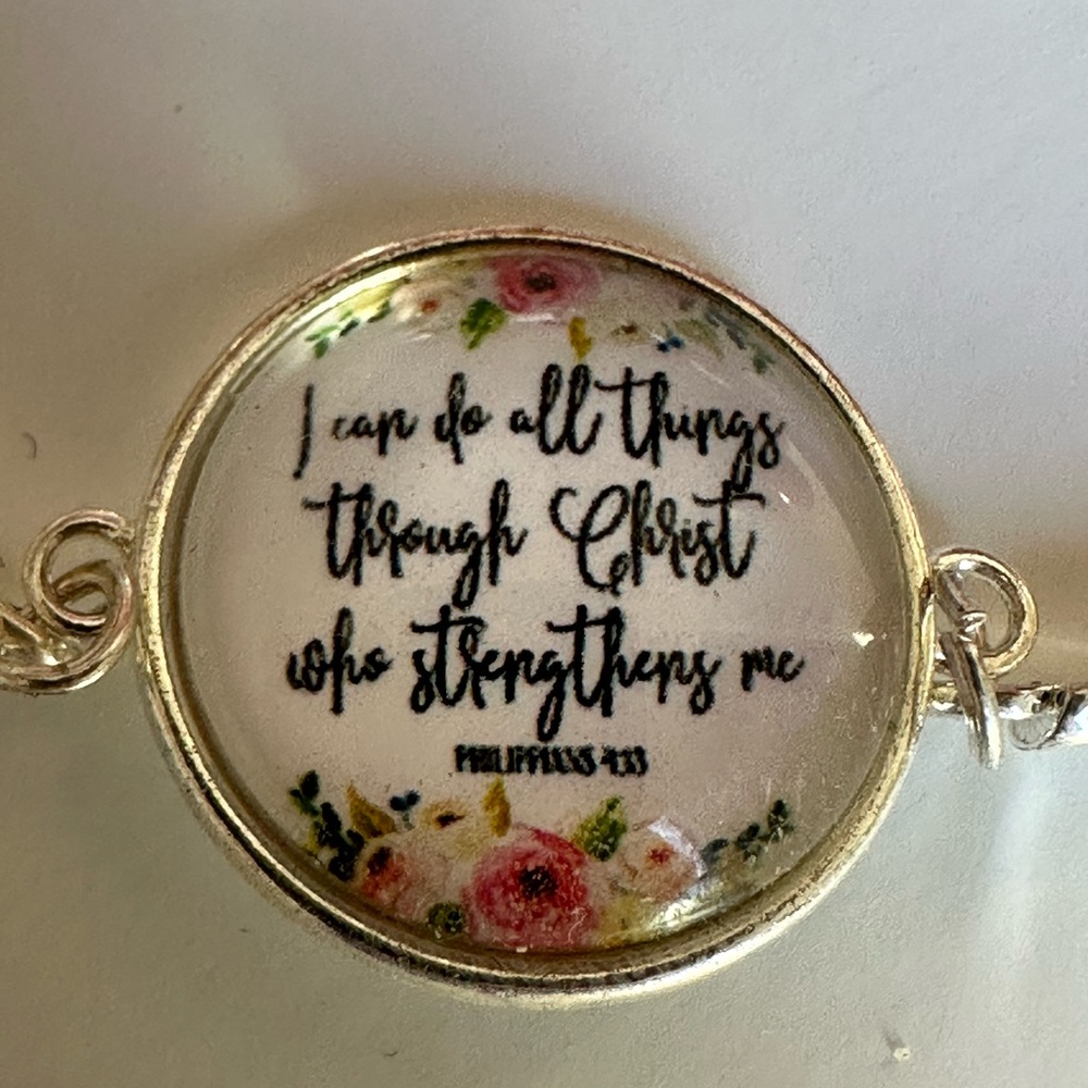 Inspirational Silver Bracelet with Floral Design